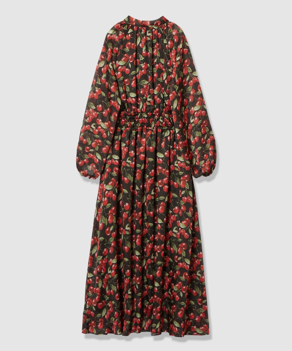 LOULOU WILLOUGHBY 【LOULOU WILLOUGHBY】LISAチェリープリント リボンワンピース ブラック (95)