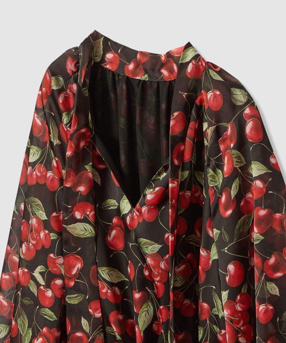 LOULOU WILLOUGHBY 【LOULOU WILLOUGHBY】LISAチェリープリント リボンワンピース ブラック (95)