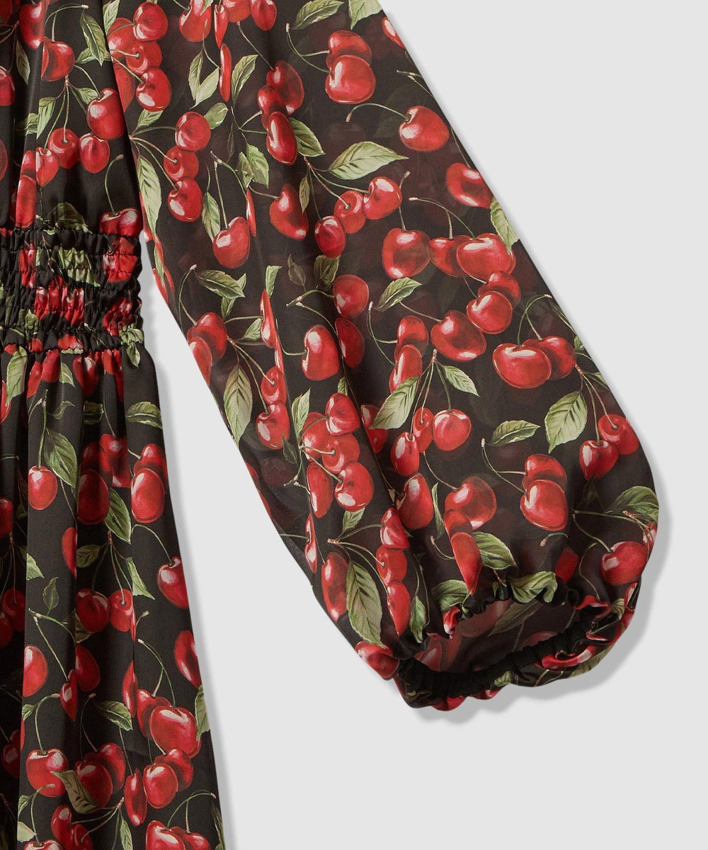 LOULOU WILLOUGHBY 【LOULOU WILLOUGHBY】LISAチェリープリント リボンワンピース ブラック (95)