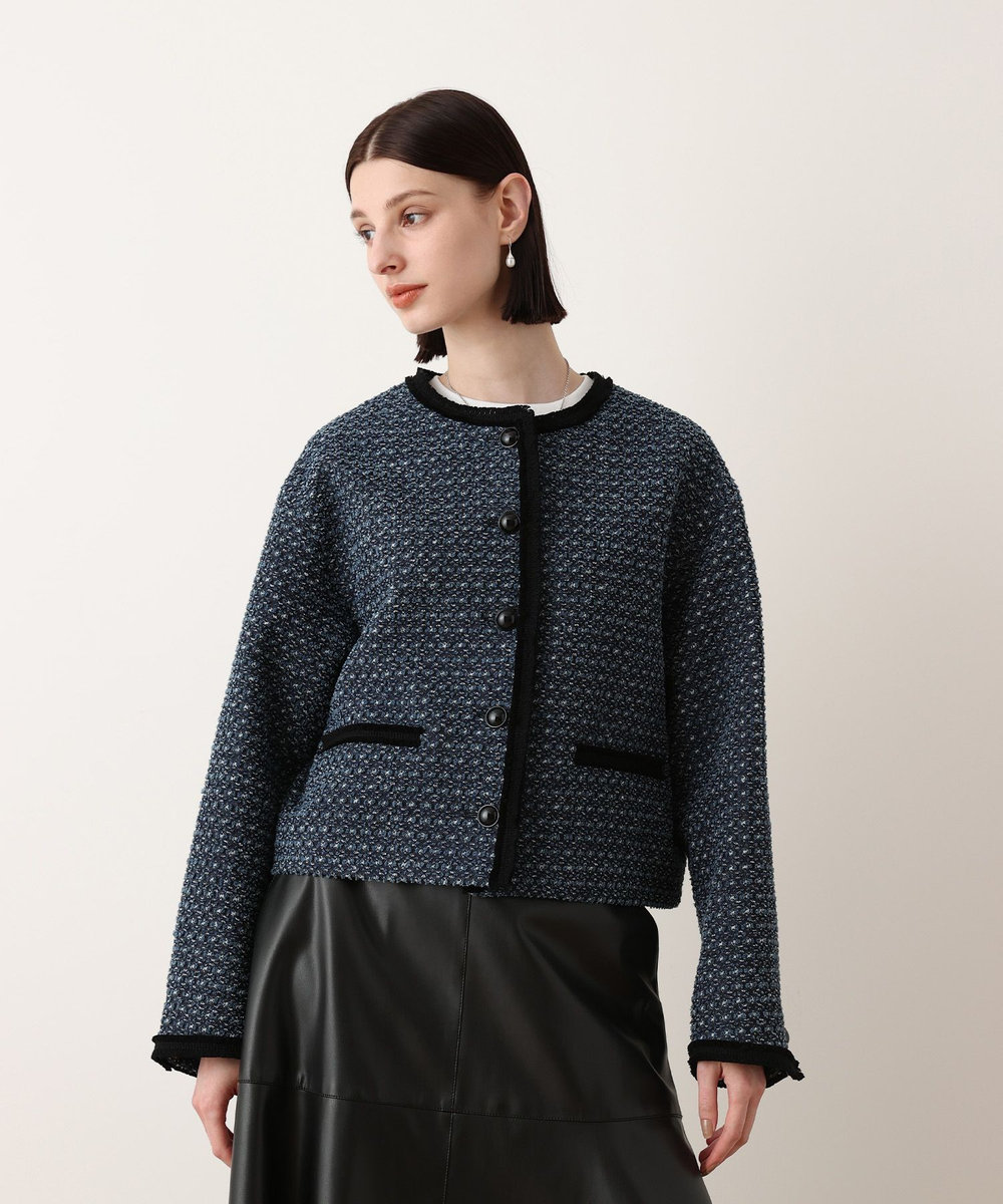 allureville ツイードデニムノーカラージャケット インディゴ (66)