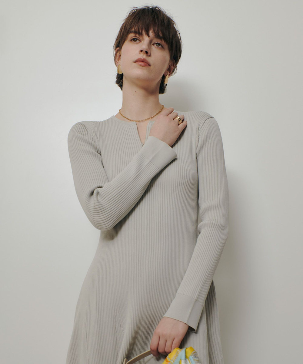 allureville コンシールフロントマチフレアリブワンピース ライトグレー (91)