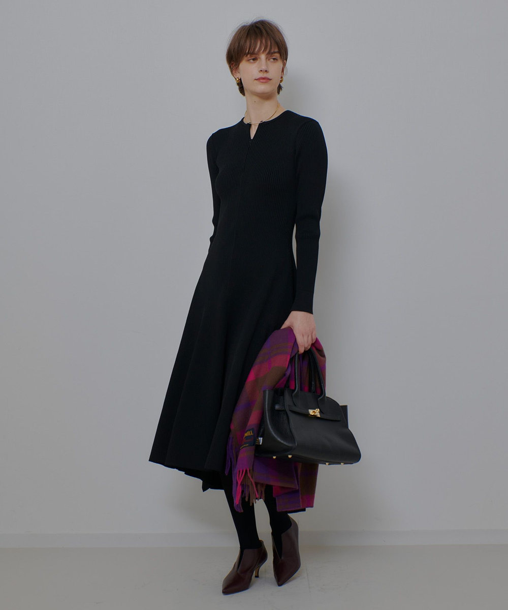allureville コンシールフロントマチフレアリブワンピース ブラック (95)