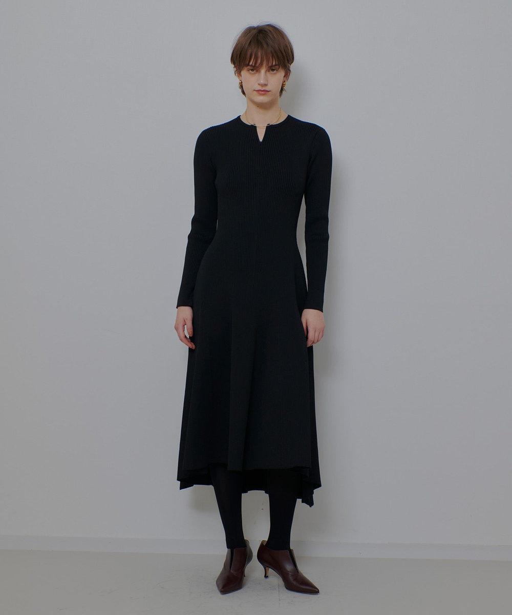 allureville コンシールフロントマチフレアリブワンピース ブラック (95)