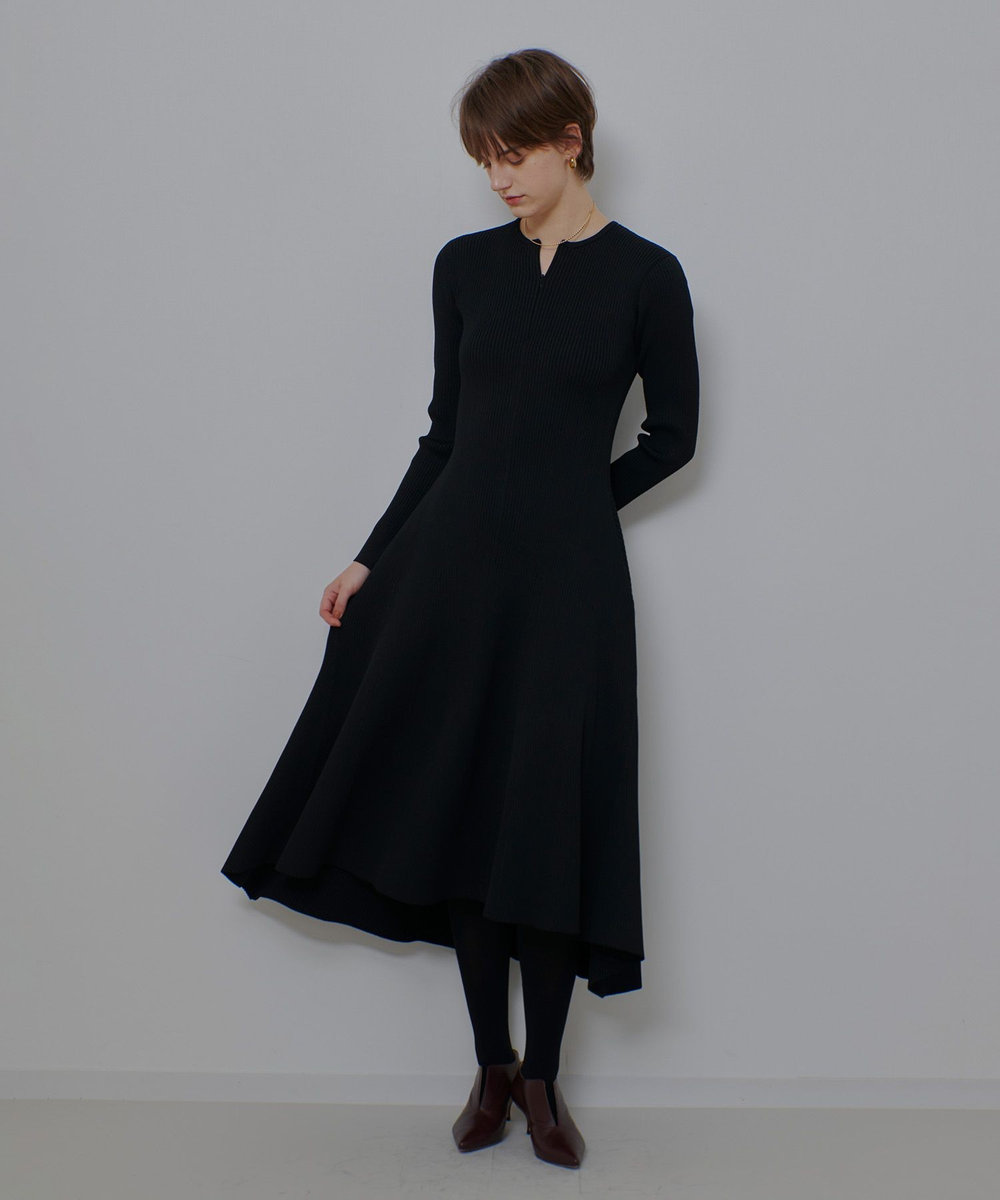 allureville コンシールフロントマチフレアリブワンピース ブラック (95)