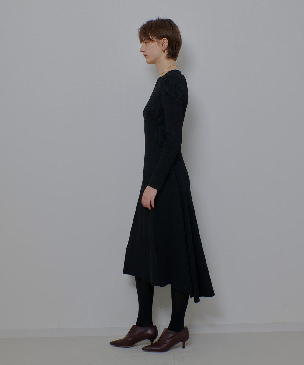 allureville コンシールフロントマチフレアリブワンピース ブラック (95)