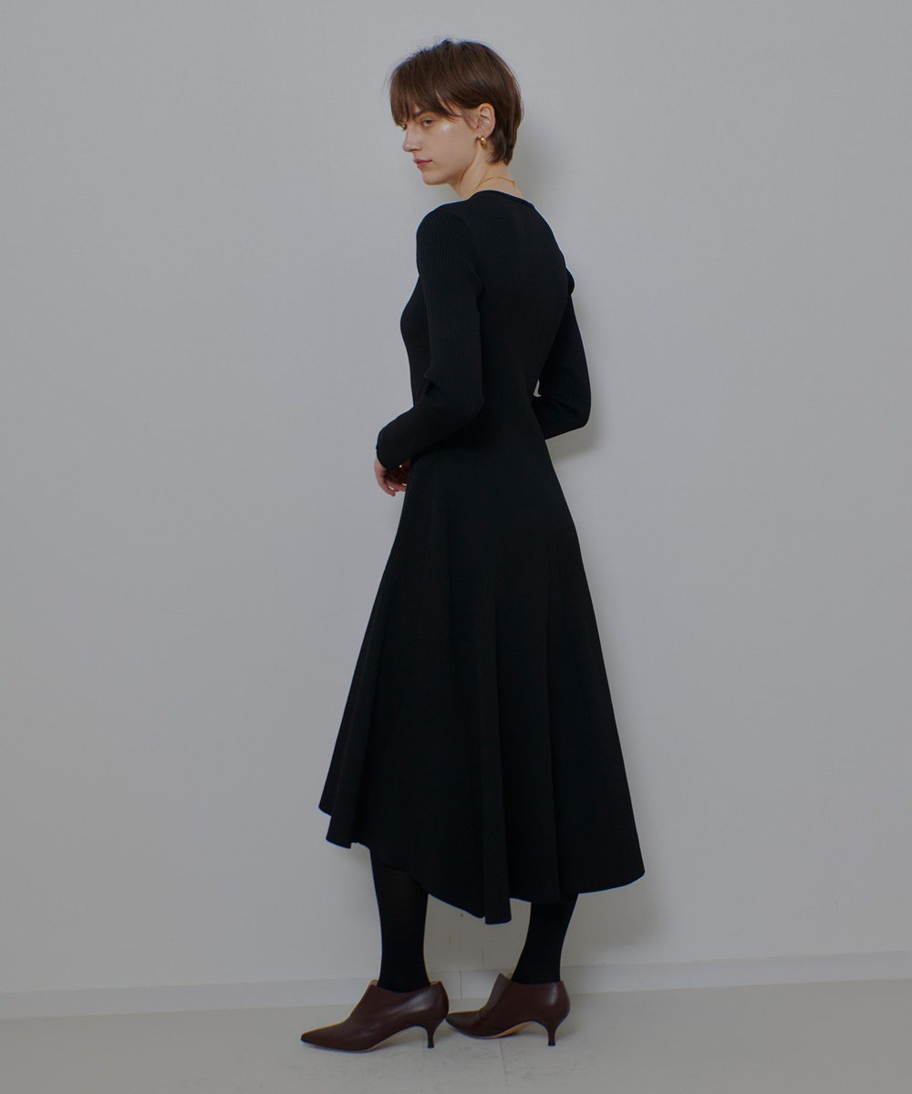 allureville コンシールフロントマチフレアリブワンピース ブラック (95)