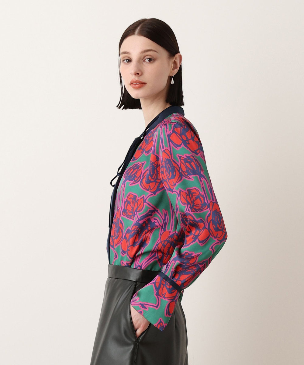 allureville ROSEプリント配色ボウブラウス レッド系 (46)