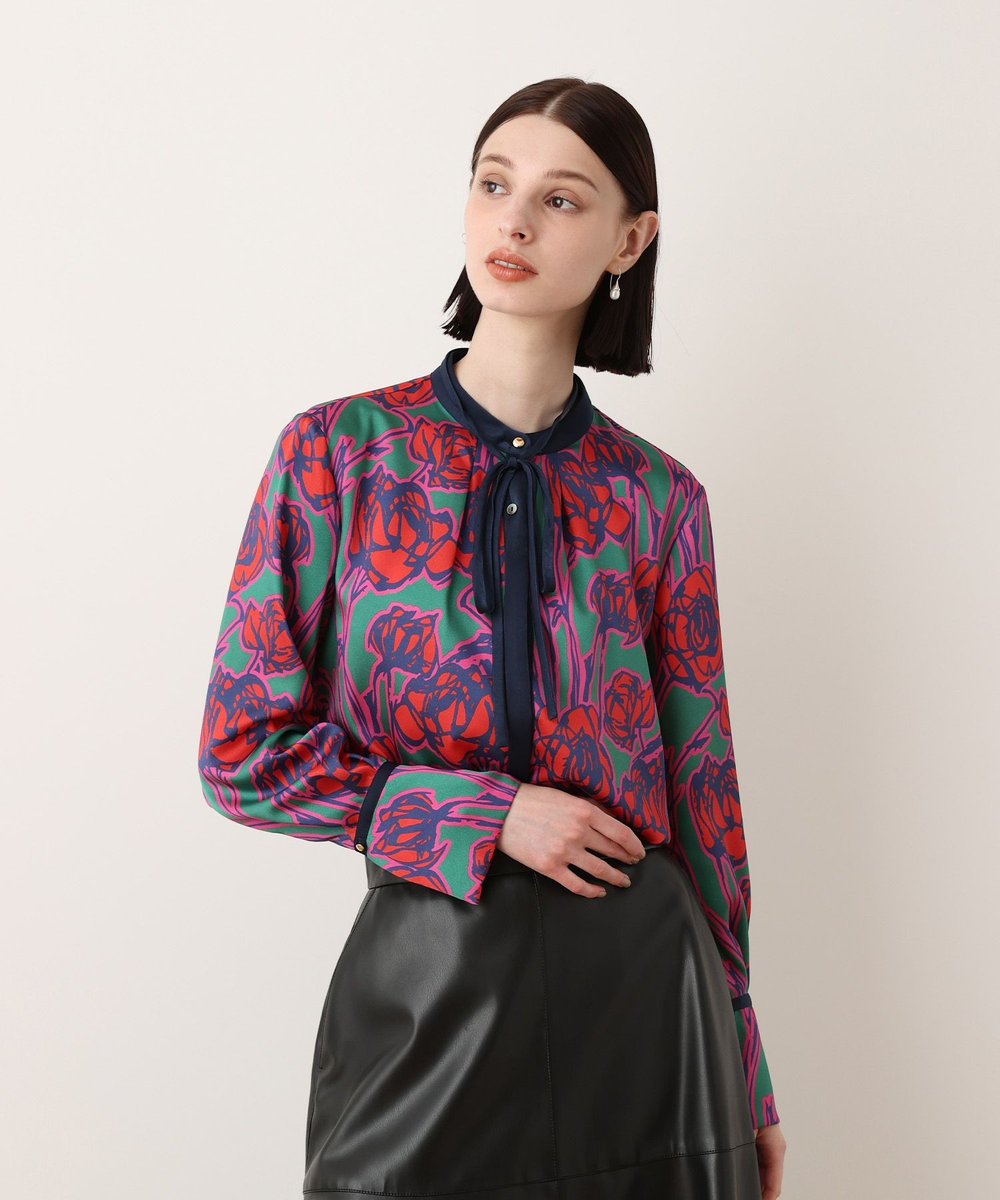 allureville ROSEプリント配色ボウブラウス レッド系 (46)