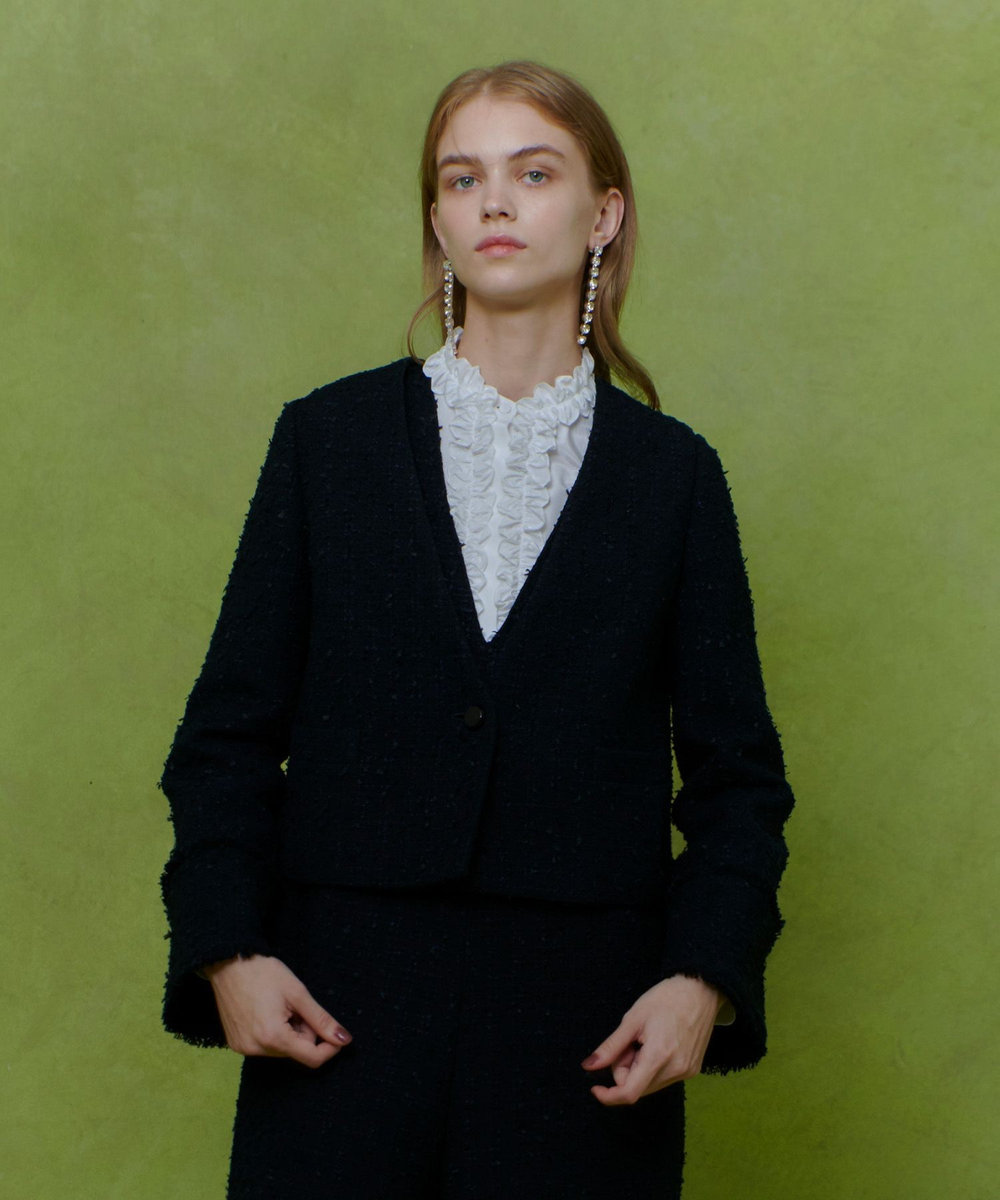 LOULOU WILLOUGHBY 【LOULOU WILLOUGHBY】ファンシーツイードセーラージャケット ネイビー (65)