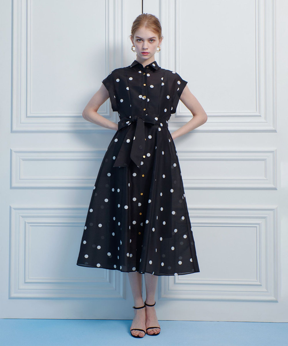 LOULOU WILLOUGHBY 【LOULOU WILLOUGHBY】オーガンドットウエストリボンワンピース ブラック系 (98)