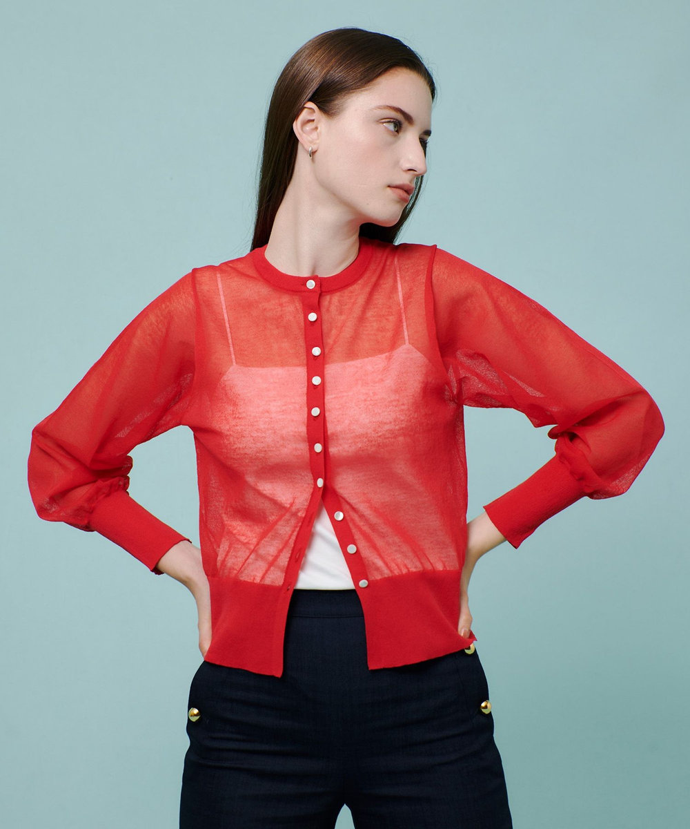 allureville ◇ シアーラミー混カーディガン レッド (43)