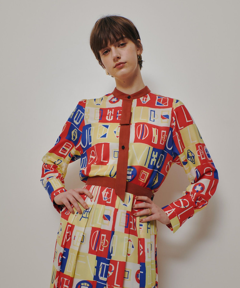 allureville パッチワークプリントボウブラウス レッド (43)