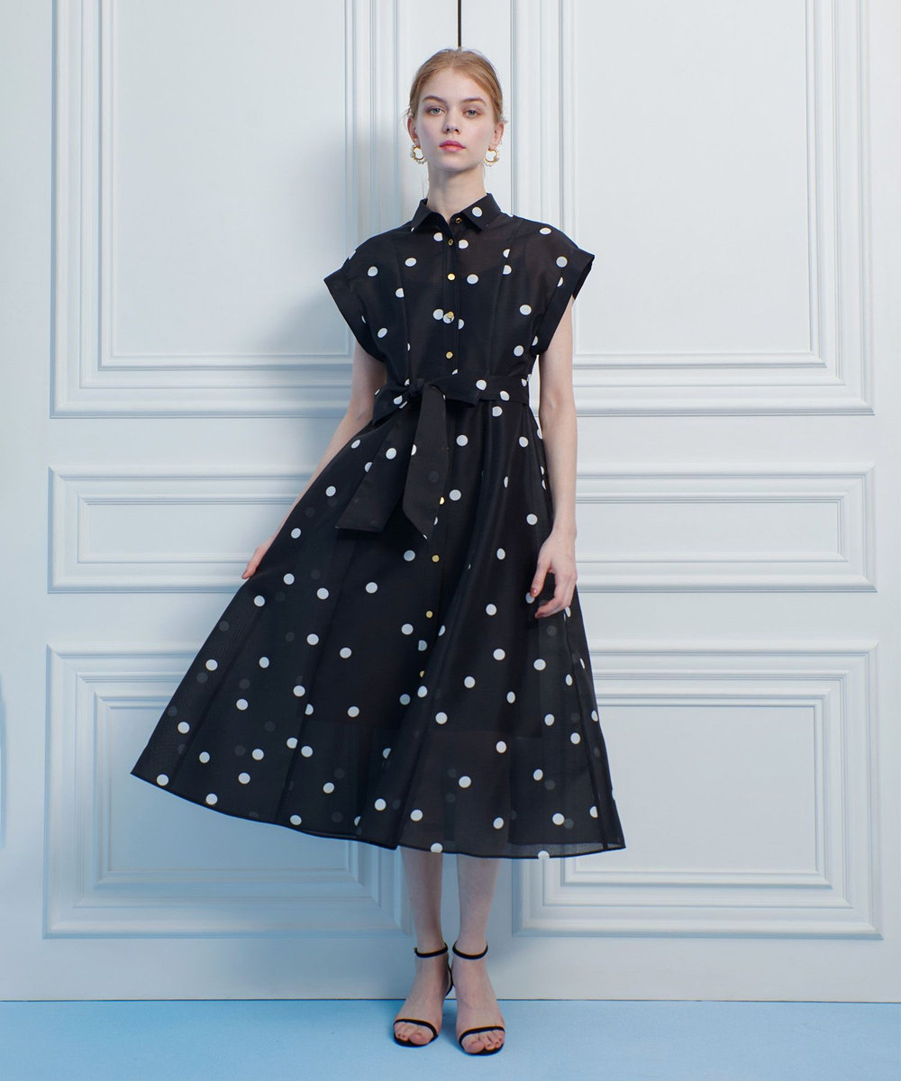 LOULOU WILLOUGHBY 【LOULOU WILLOUGHBY】オーガンドットウエストリボンワンピース ブラック系 (98)