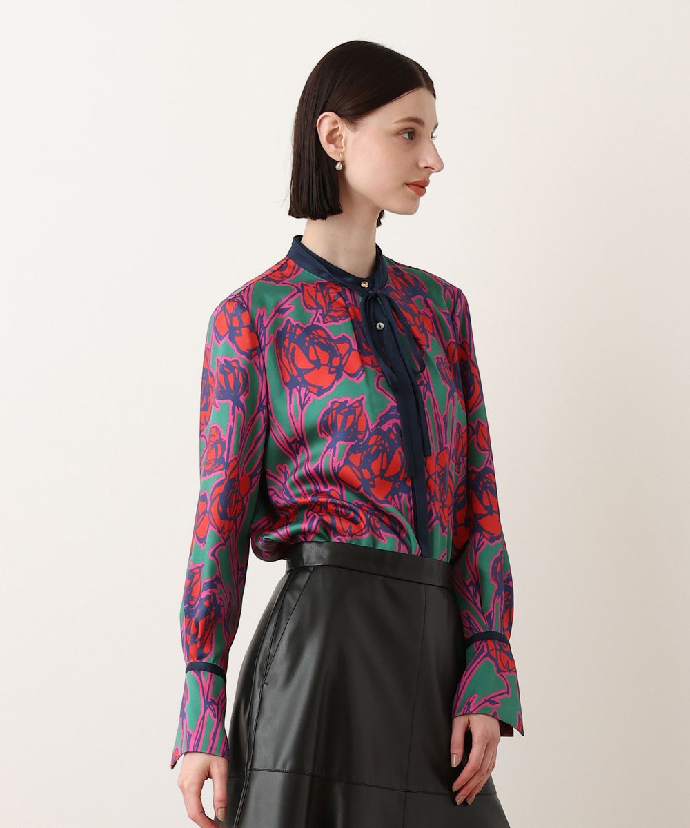 allureville ROSEプリント配色ボウブラウス レッド系 (46)