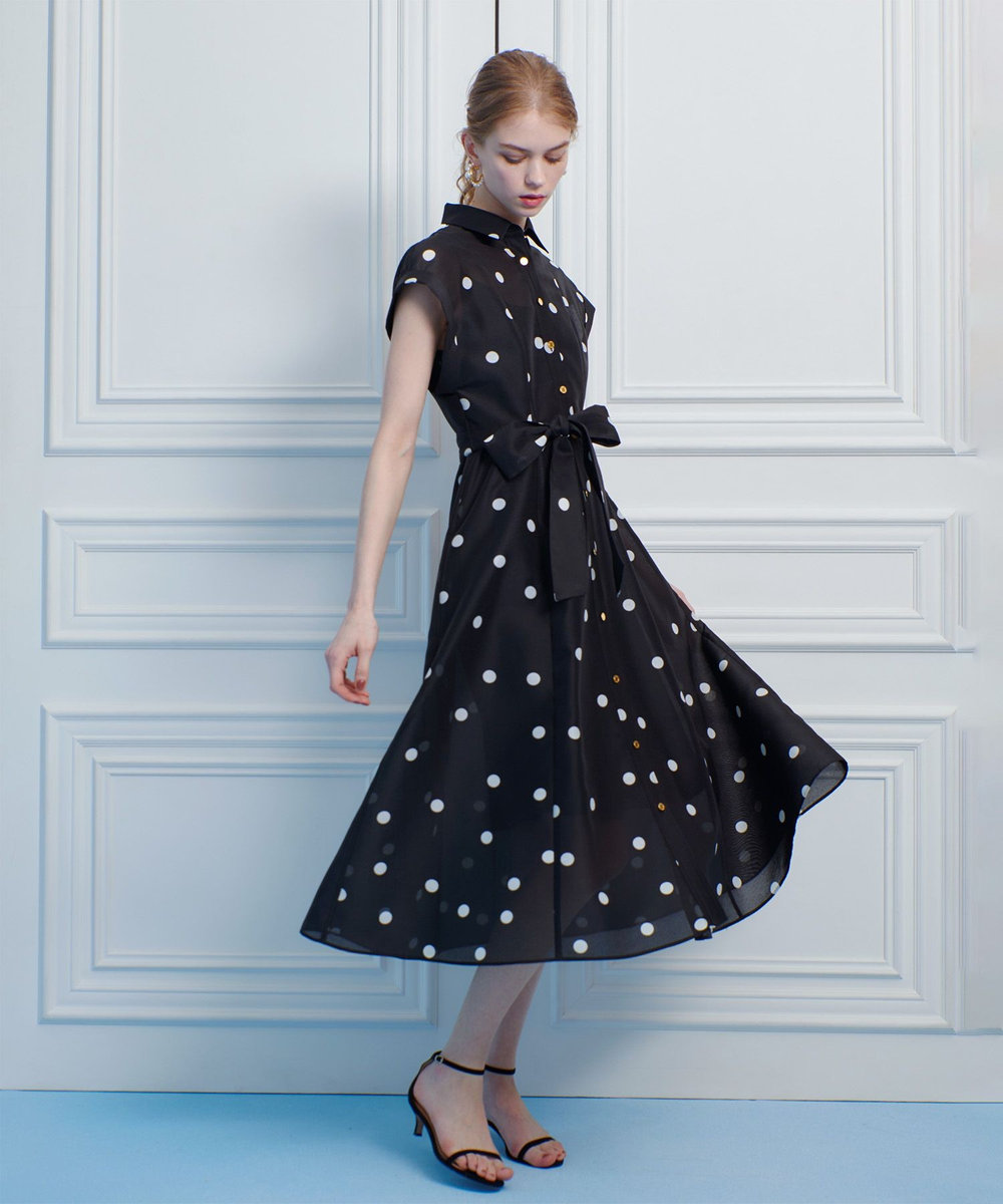 LOULOU WILLOUGHBY 【LOULOU WILLOUGHBY】オーガンドットウエストリボンワンピース ブラック系 (98)