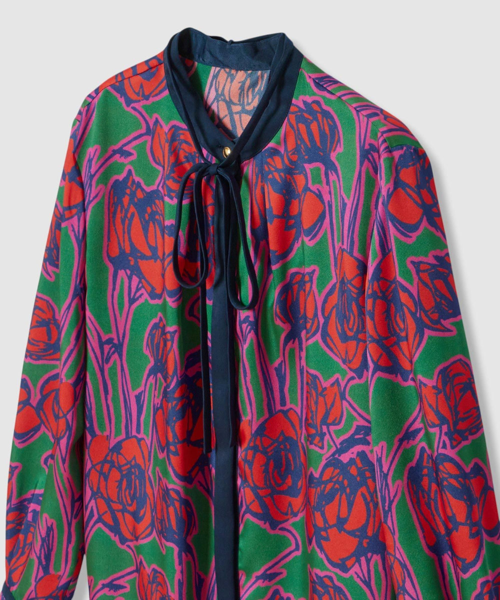 allureville ROSEプリント配色ボウブラウス レッド系 (46)