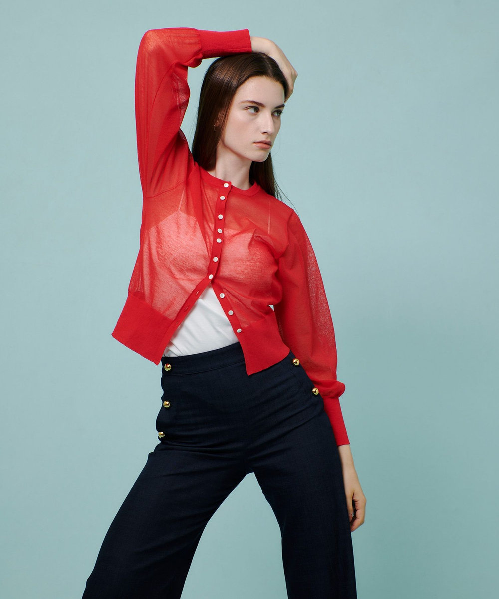 allureville ◇ シアーラミー混カーディガン レッド (43)