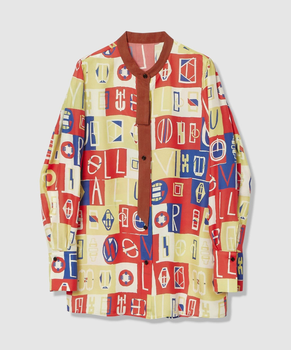 allureville パッチワークプリントボウブラウス レッド (43)