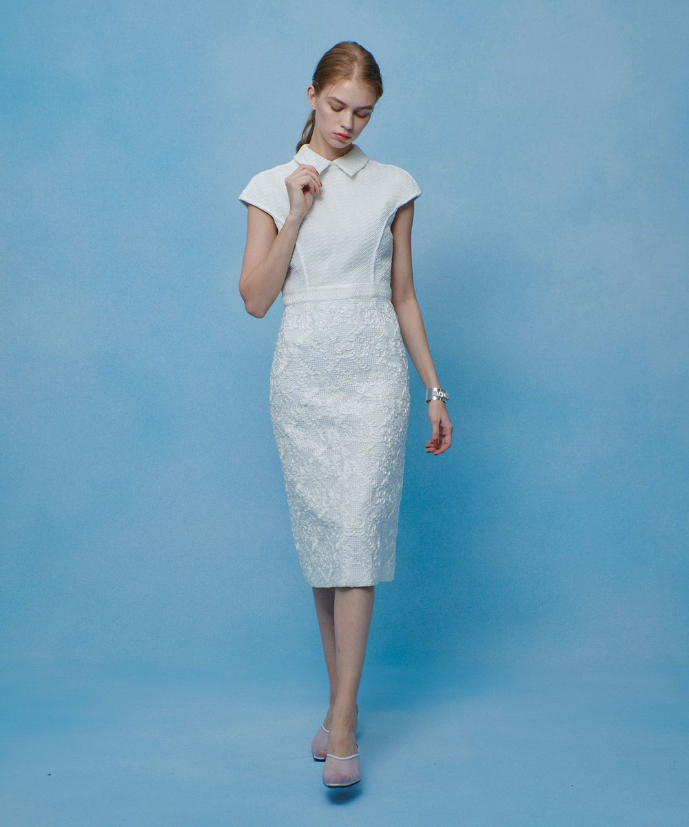 LOULOU WILLOUGHBY 【LOULOU WILLOUGHBY】コード刺繍ドッキングワンピース オフホワイト (02)