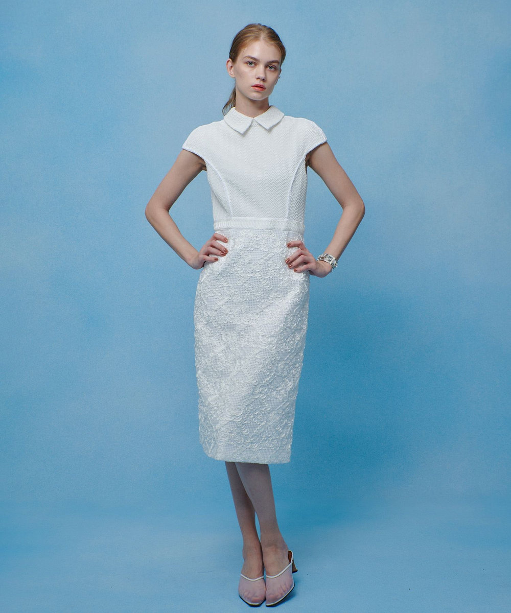 LOULOU WILLOUGHBY 【LOULOU WILLOUGHBY】コード刺繍ドッキングワンピース オフホワイト (02)