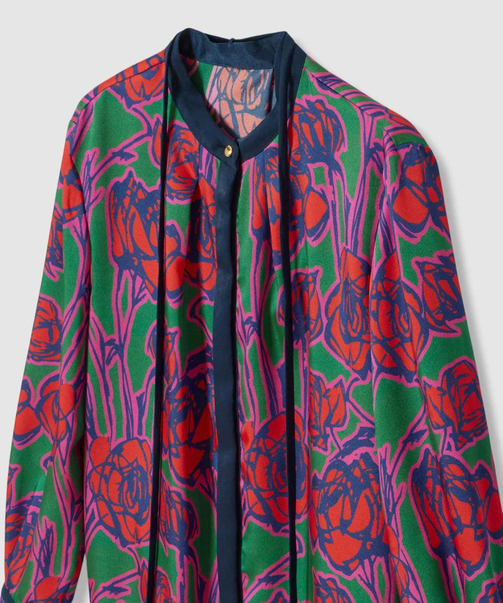 allureville ROSEプリント配色ボウブラウス レッド系 (46)