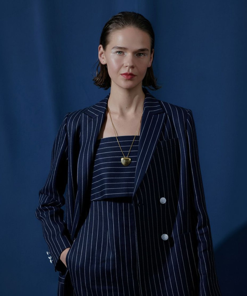 allureville リネンストライプダブルジャケット ネイビー (65)