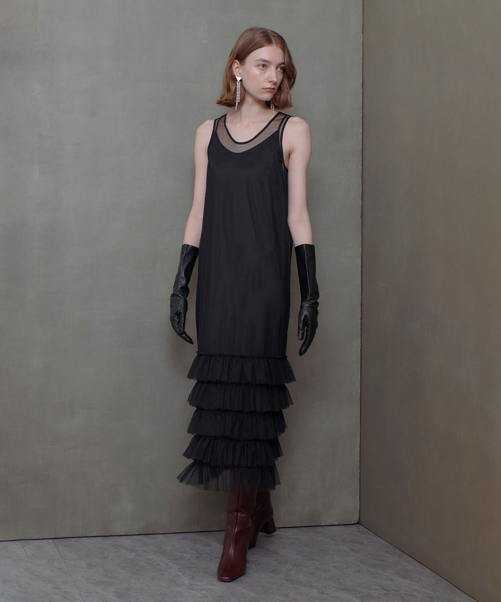 allureville チュールフリルティアードワンピース ブラック (95)