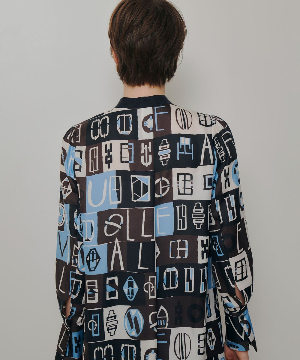 allureville パッチワークプリントボウブラウス ブラウン (81)