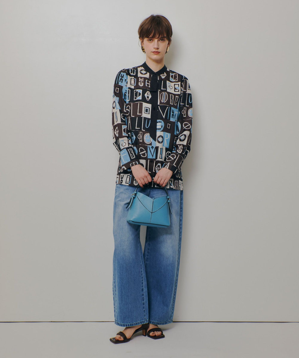 allureville パッチワークプリントボウブラウス ブラウン (81)