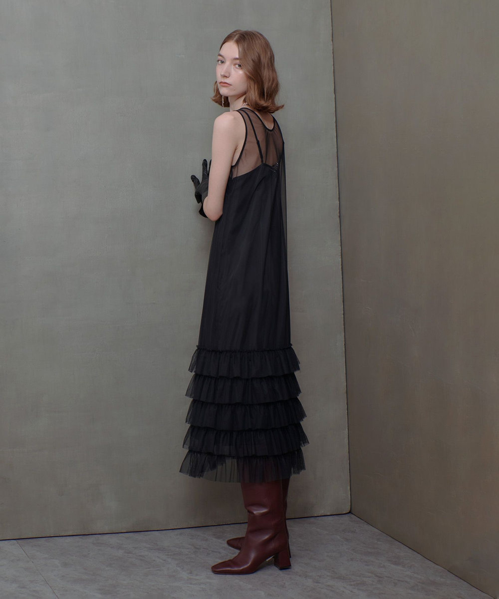 allureville チュールフリルティアードワンピース ブラック (95)