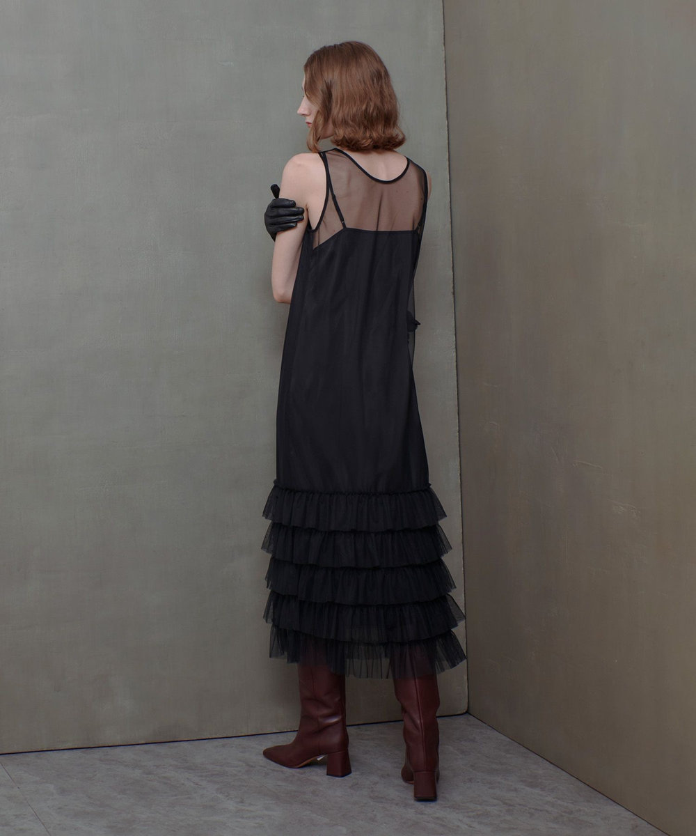 allureville チュールフリルティアードワンピース ブラック (95)