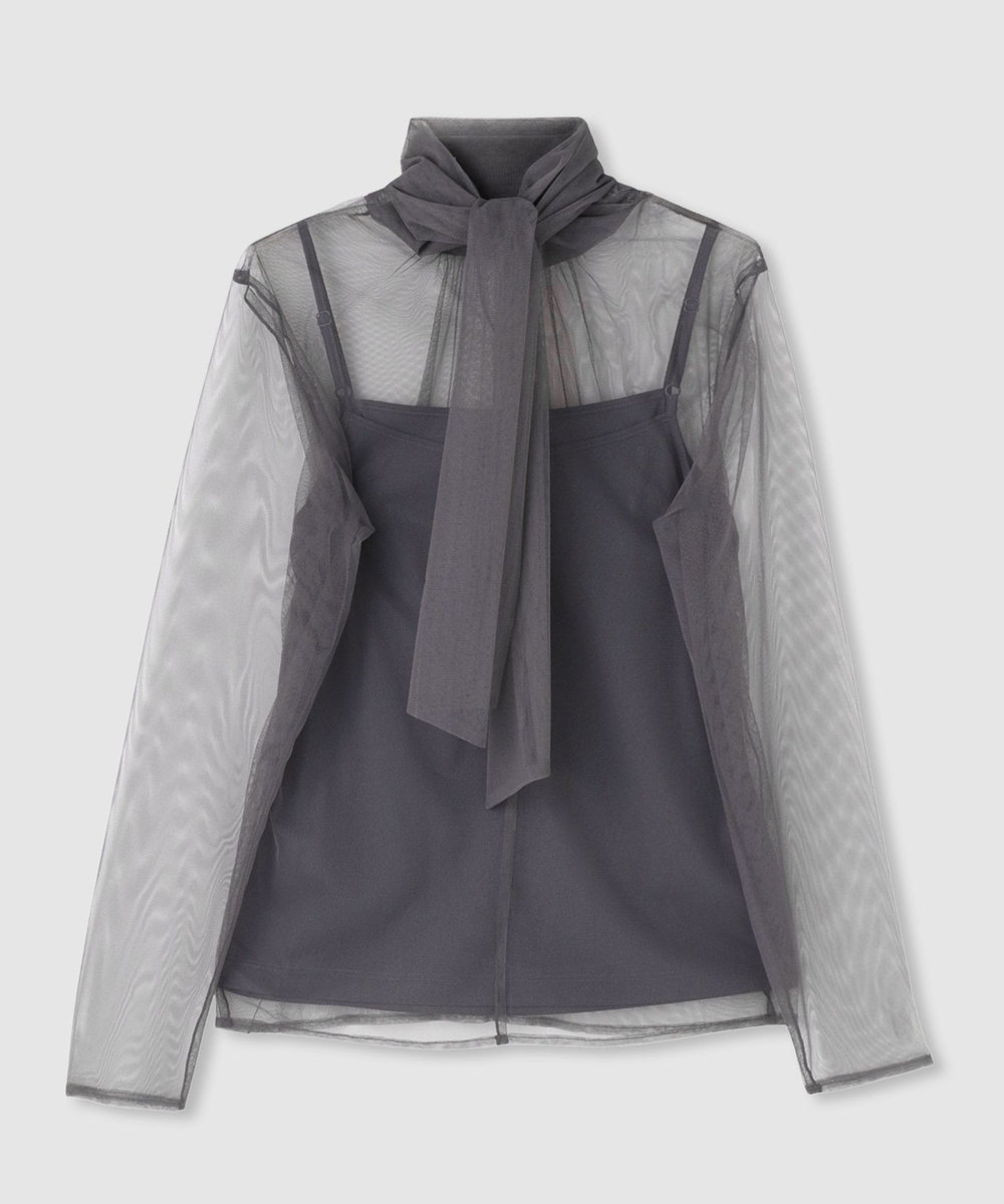 allureville チュールボウロングスリーブ プルオーバー グレー (92)