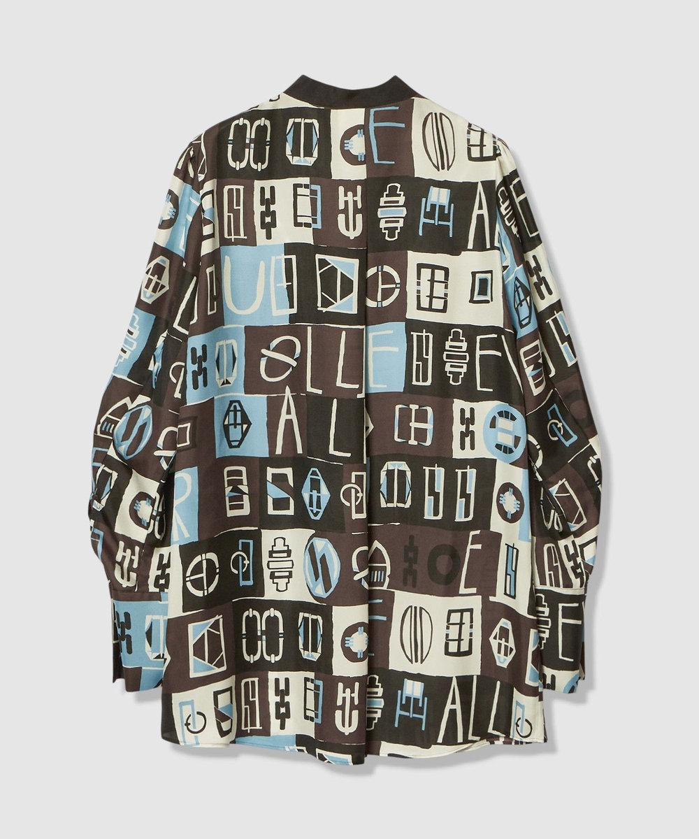 allureville パッチワークプリントボウブラウス ブラウン (81)