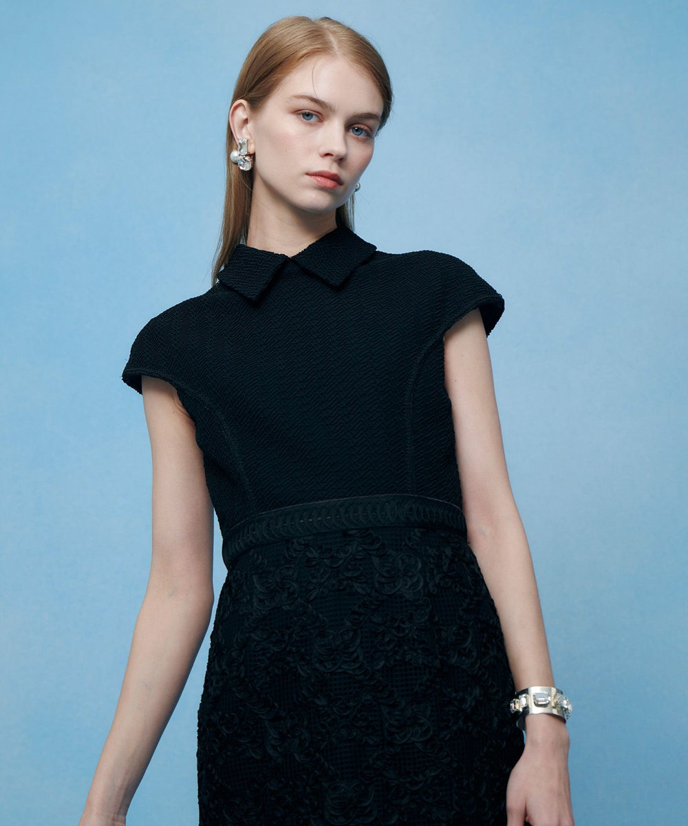 LOULOU WILLOUGHBY 【LOULOU WILLOUGHBY】コード刺繍ドッキングワンピース ブラック (95)