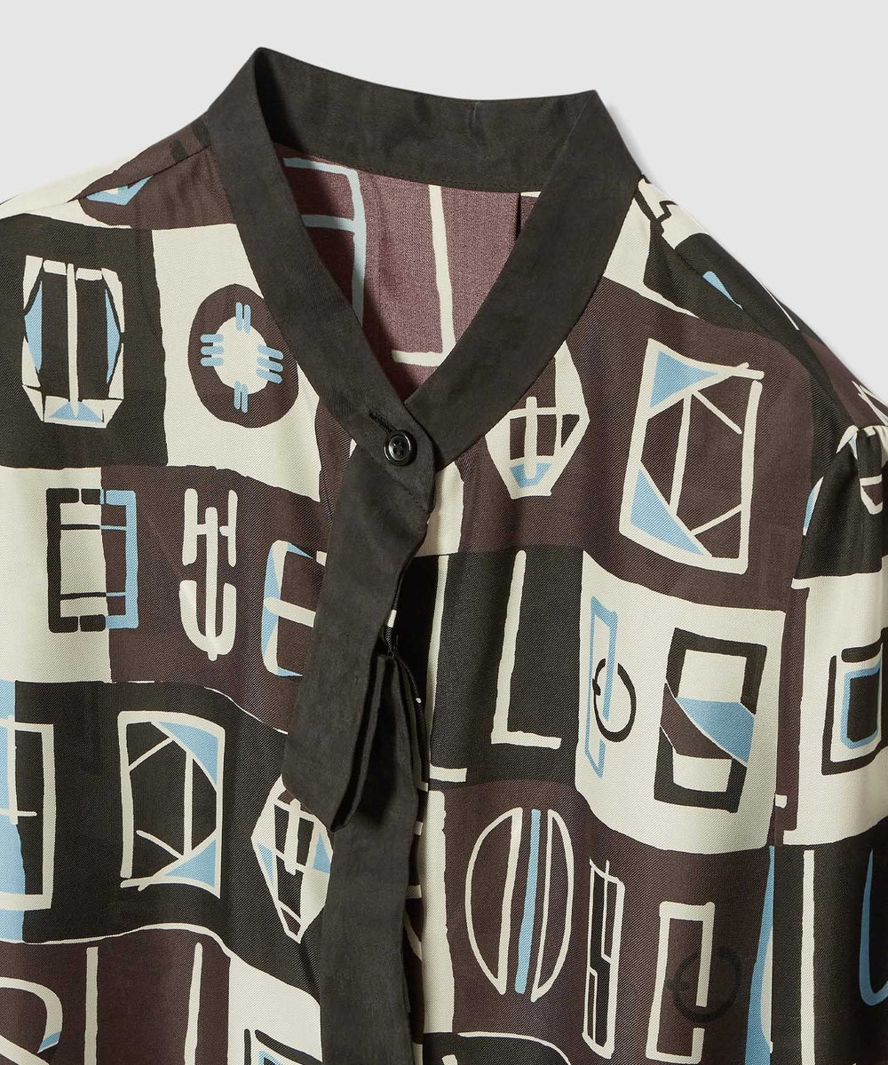 allureville パッチワークプリントボウブラウス ブラウン (81)