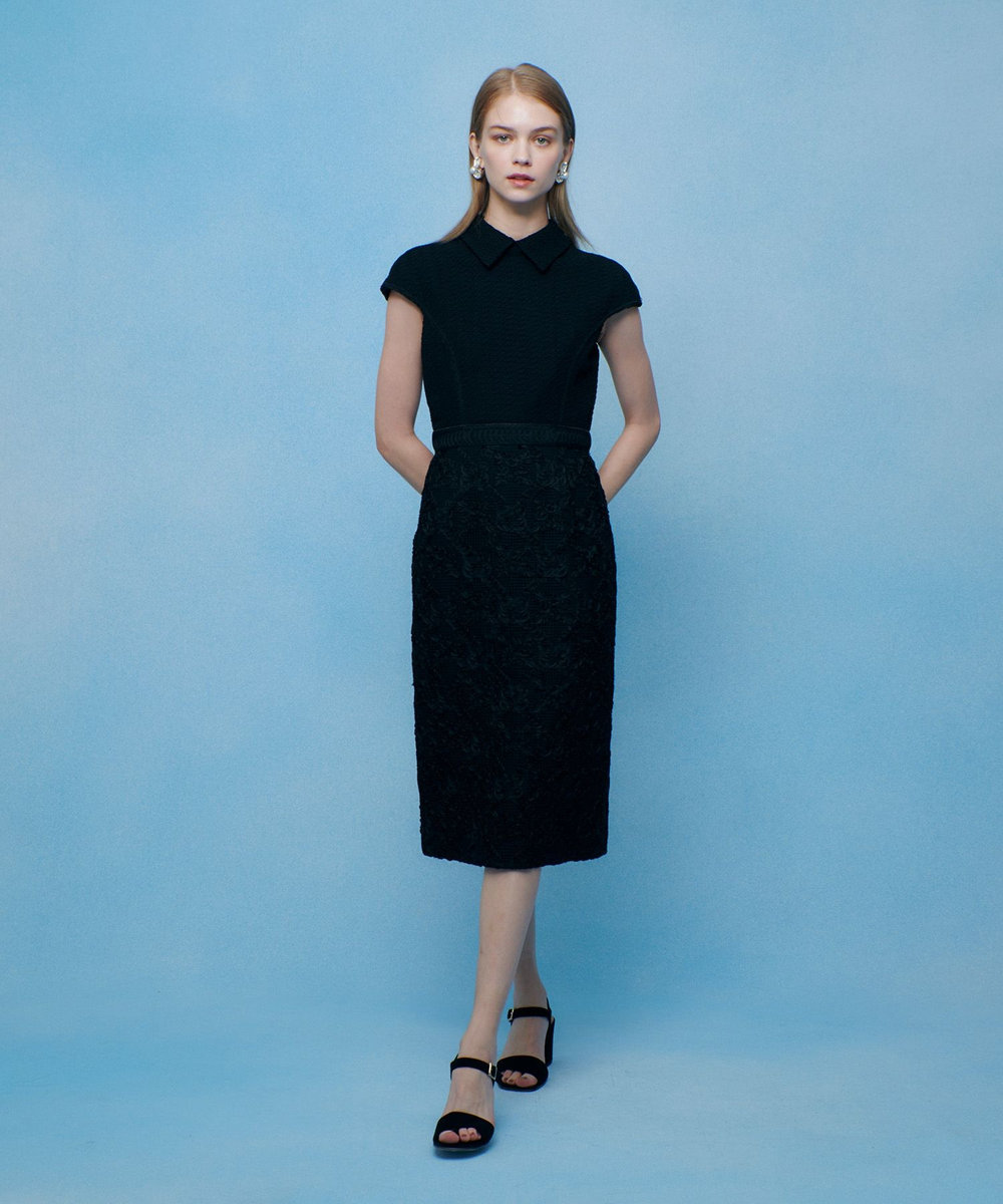 LOULOU WILLOUGHBY 【LOULOU WILLOUGHBY】コード刺繍ドッキングワンピース ブラック (95)