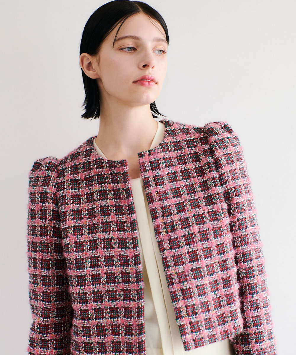 LOULOU WILLOUGHBY TOURNIERツイードショートジャケット ピンク (41)