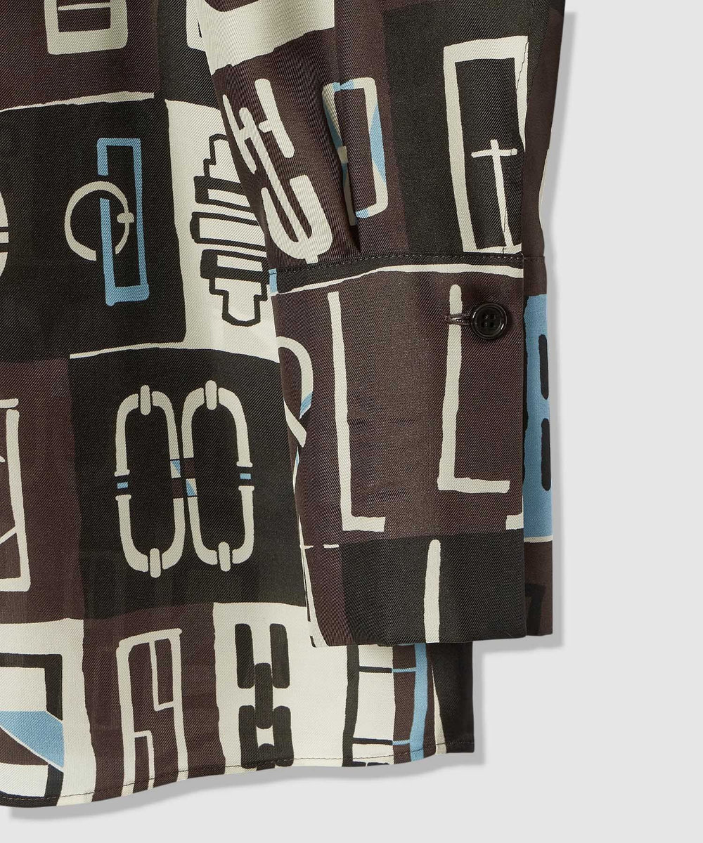 allureville パッチワークプリントボウブラウス ブラウン (81)