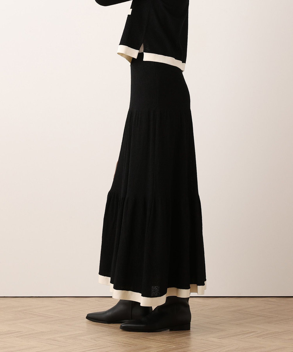 allureville バイカラーティアードニットスカート ブラック (95)
