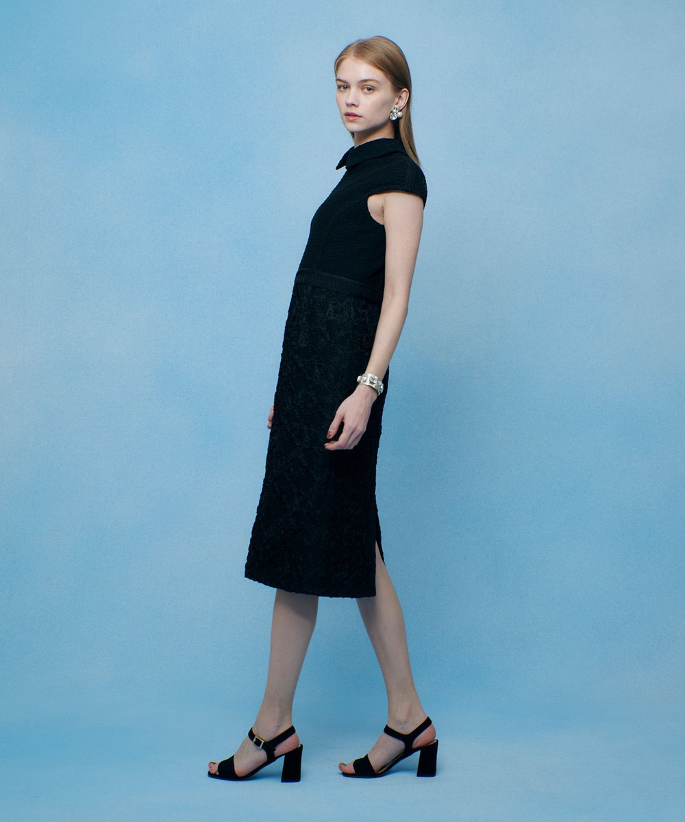 LOULOU WILLOUGHBY 【LOULOU WILLOUGHBY】コード刺繍ドッキングワンピース ブラック (95)