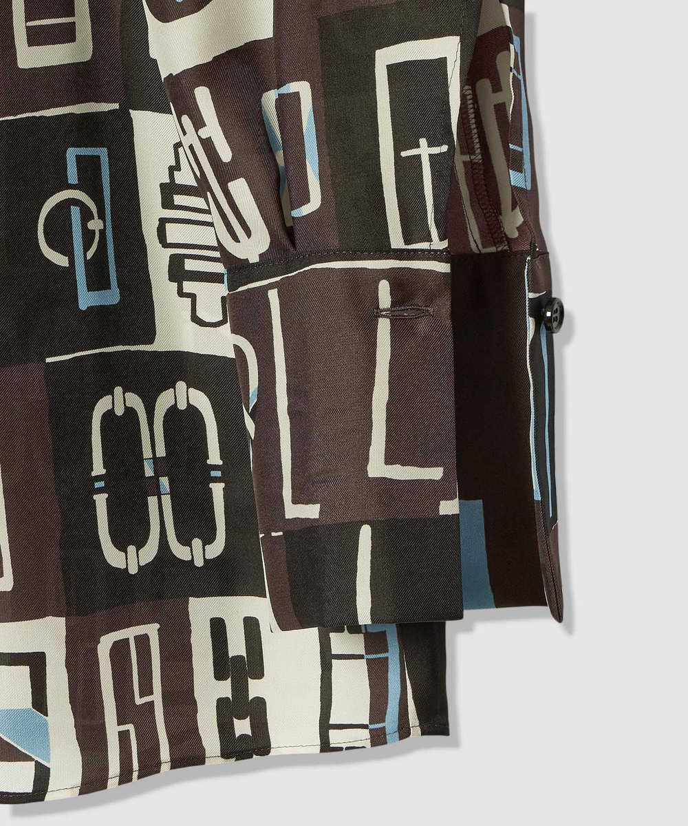 allureville パッチワークプリントボウブラウス ブラウン (81)