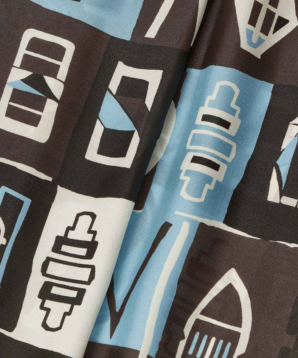 allureville パッチワークプリントボウブラウス ブラウン (81)