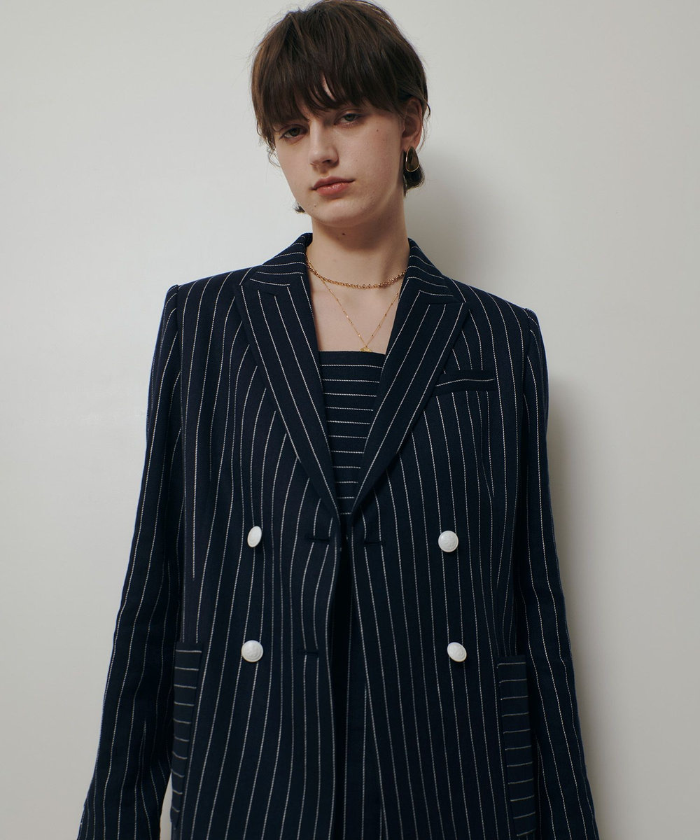allureville リネンストライプダブルジャケット ネイビー (65)