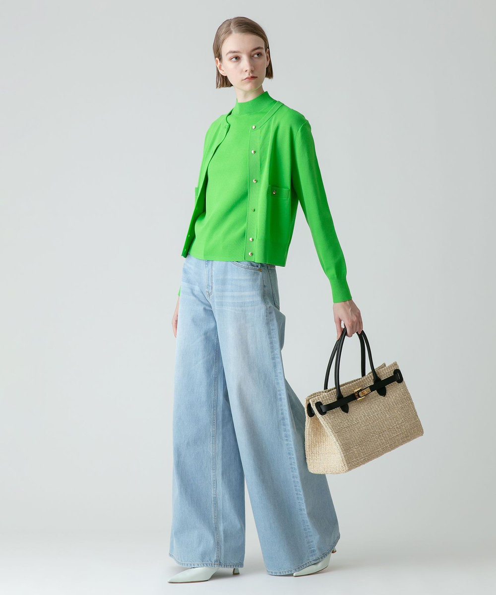 allureville 総針モックネック5分袖プルオーバー グリーン (71)