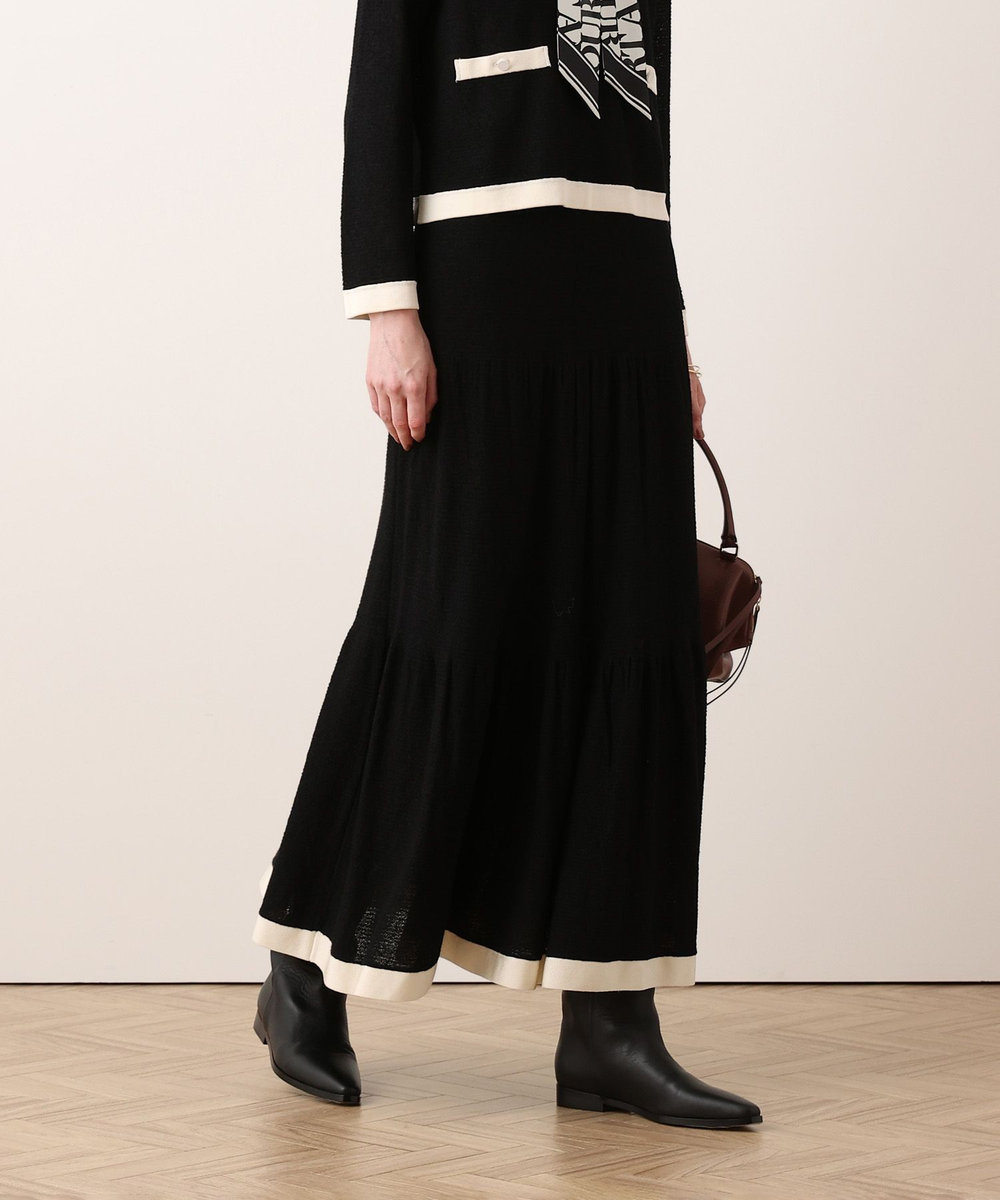 allureville バイカラーティアードニットスカート ブラック (95)
