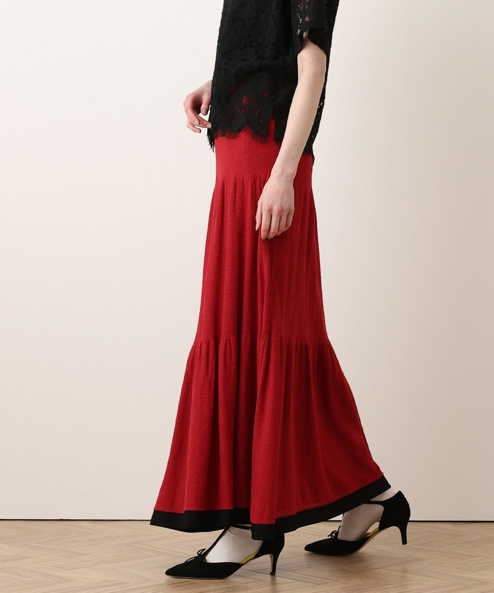 allureville バイカラーティアードニットスカート レッド (43)