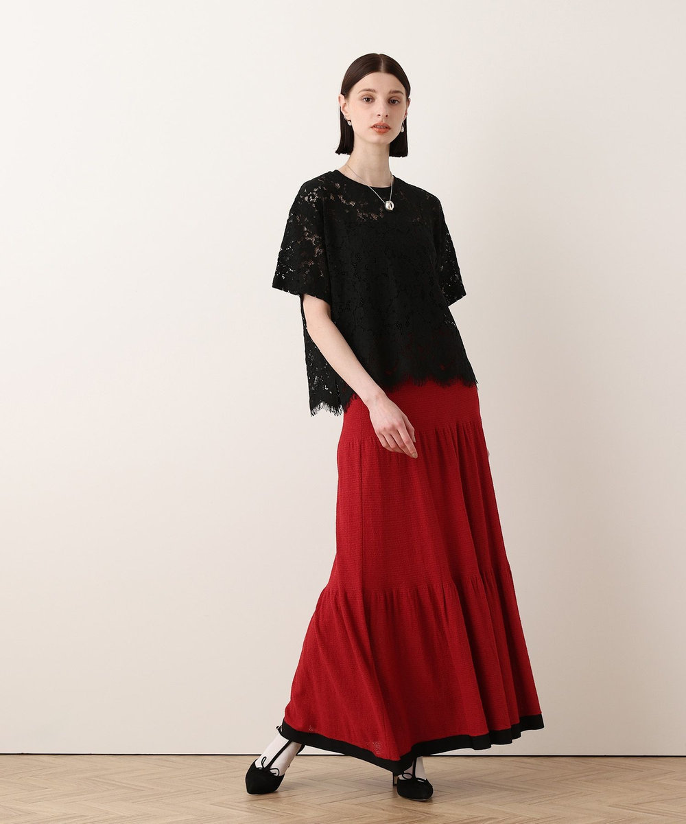 allureville バイカラーティアードニットスカート レッド (43)
