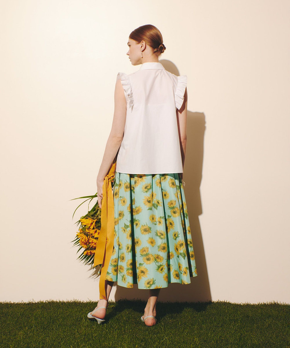 LOULOU WILLOUGHBY WEB 一部店舗限定【LOULOU WILLOUGHBY】サンフラワープリントギャザースカート グリーン系 (74)