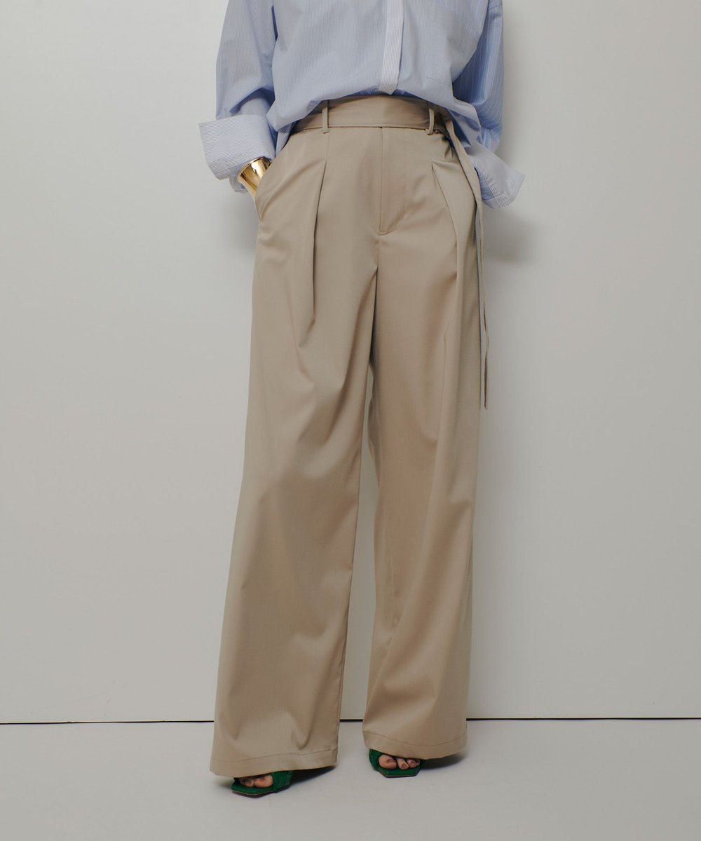 allureville サテンストレッチベルテッドパンツ ベージュ (11)