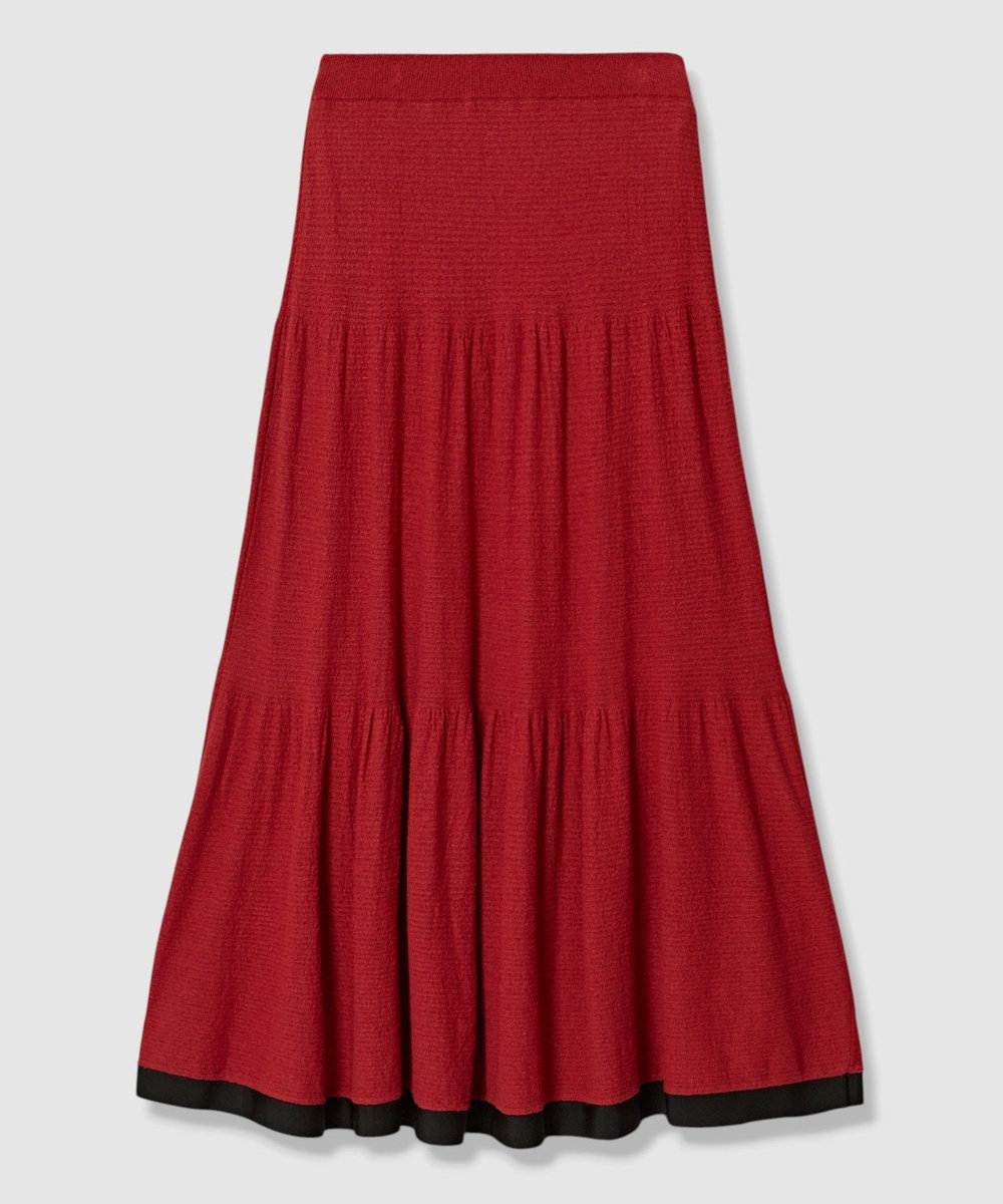 allureville バイカラーティアードニットスカート レッド (43)